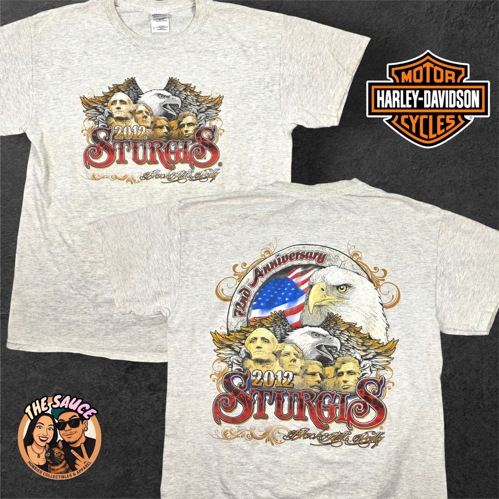 Harley Davidson T-Shirt Mens Medium Gray 2012 Sturgis Black Hills Rally Eagle